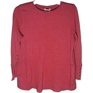 J.JILL Boat Neck Button Cuff Pullover Top Thermal Waffle Knit Tunic Red Size M